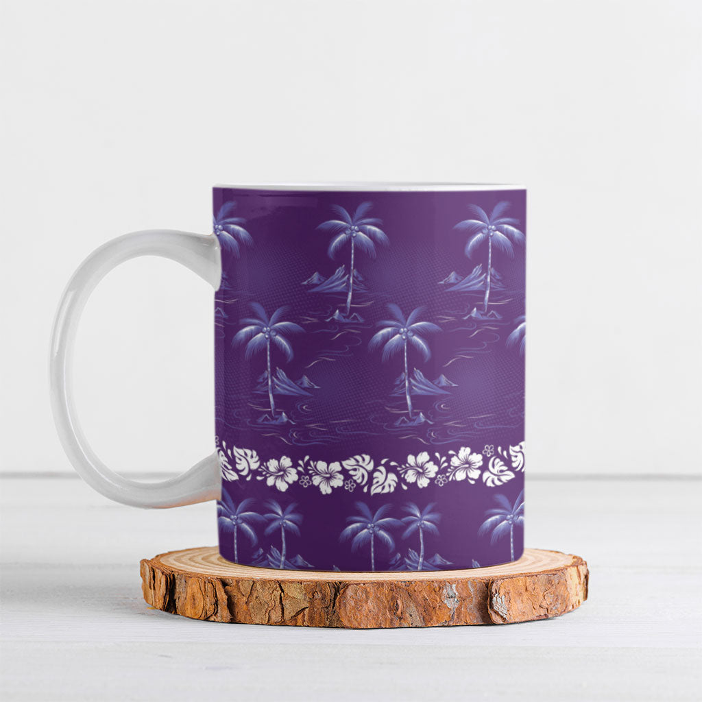 Purple Hawaii Palm Tree Hibiscus Ceramic Mug Fantasy Summer Vibe LT01 Purple - Polynesian Pride