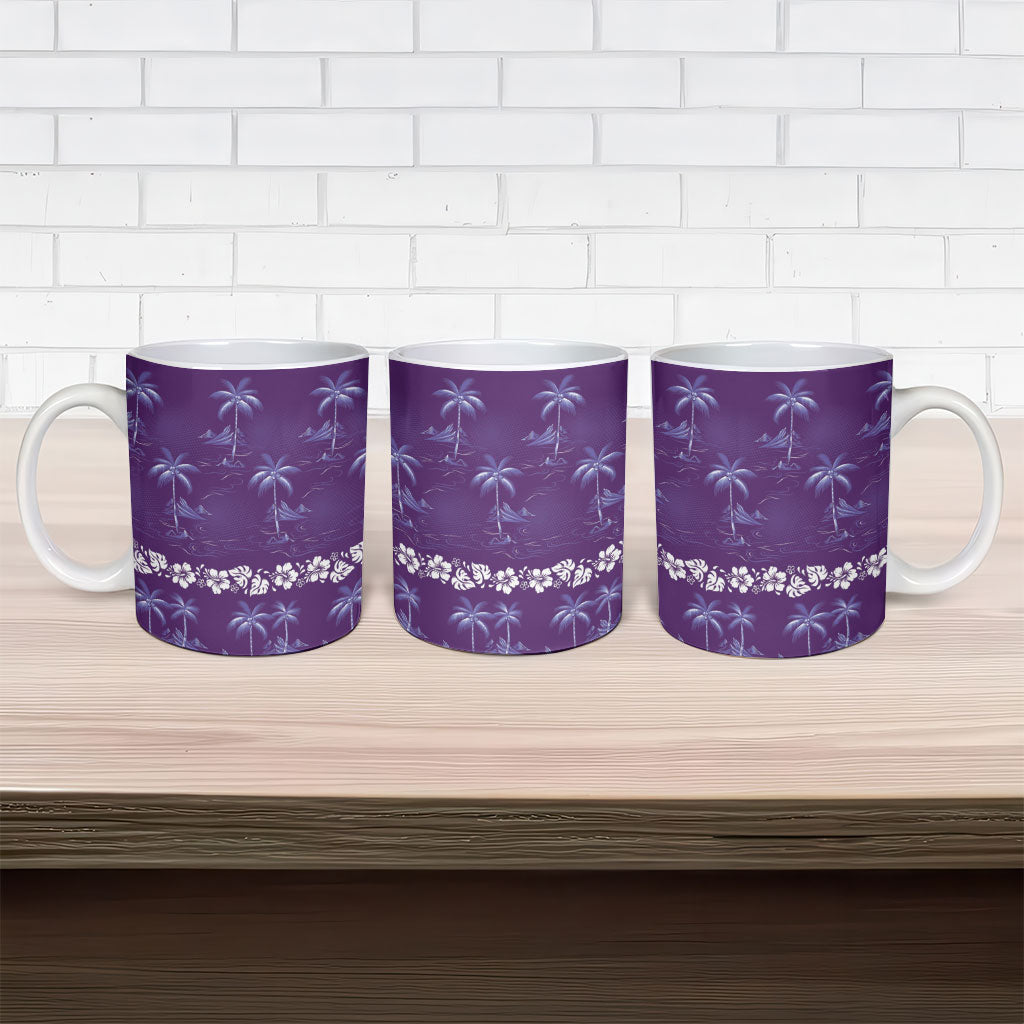 Purple Hawaii Palm Tree Hibiscus Ceramic Mug Fantasy Summer Vibe LT01 - Polynesian Pride