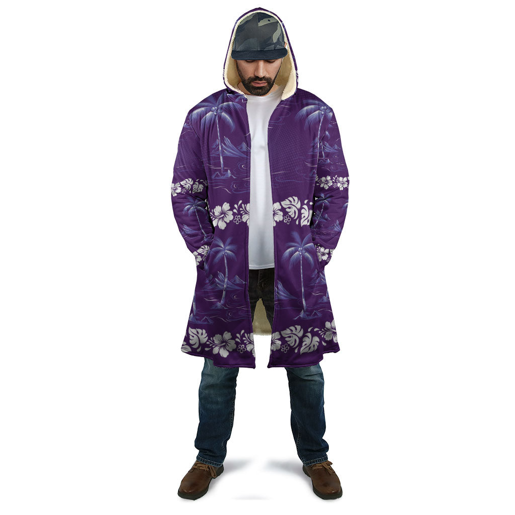 Purple Hawaii Palm Tree Hibiscus Cloak Fantasy Summer Vibe LT01 - Polynesian Pride