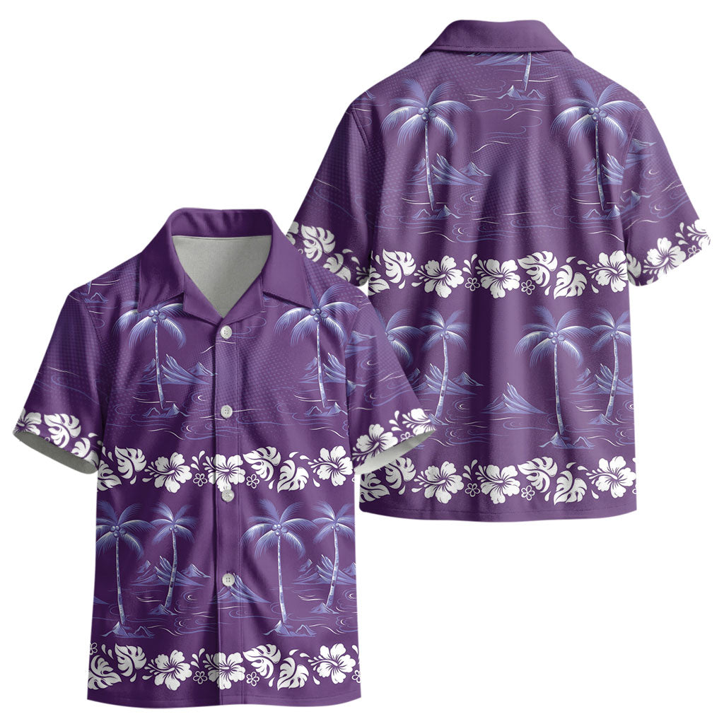Purple Hawaii Palm Tree Hibiscus Kid Hawaiian Shirt Fantasy Summer Vibe LT01 - Polynesian Pride