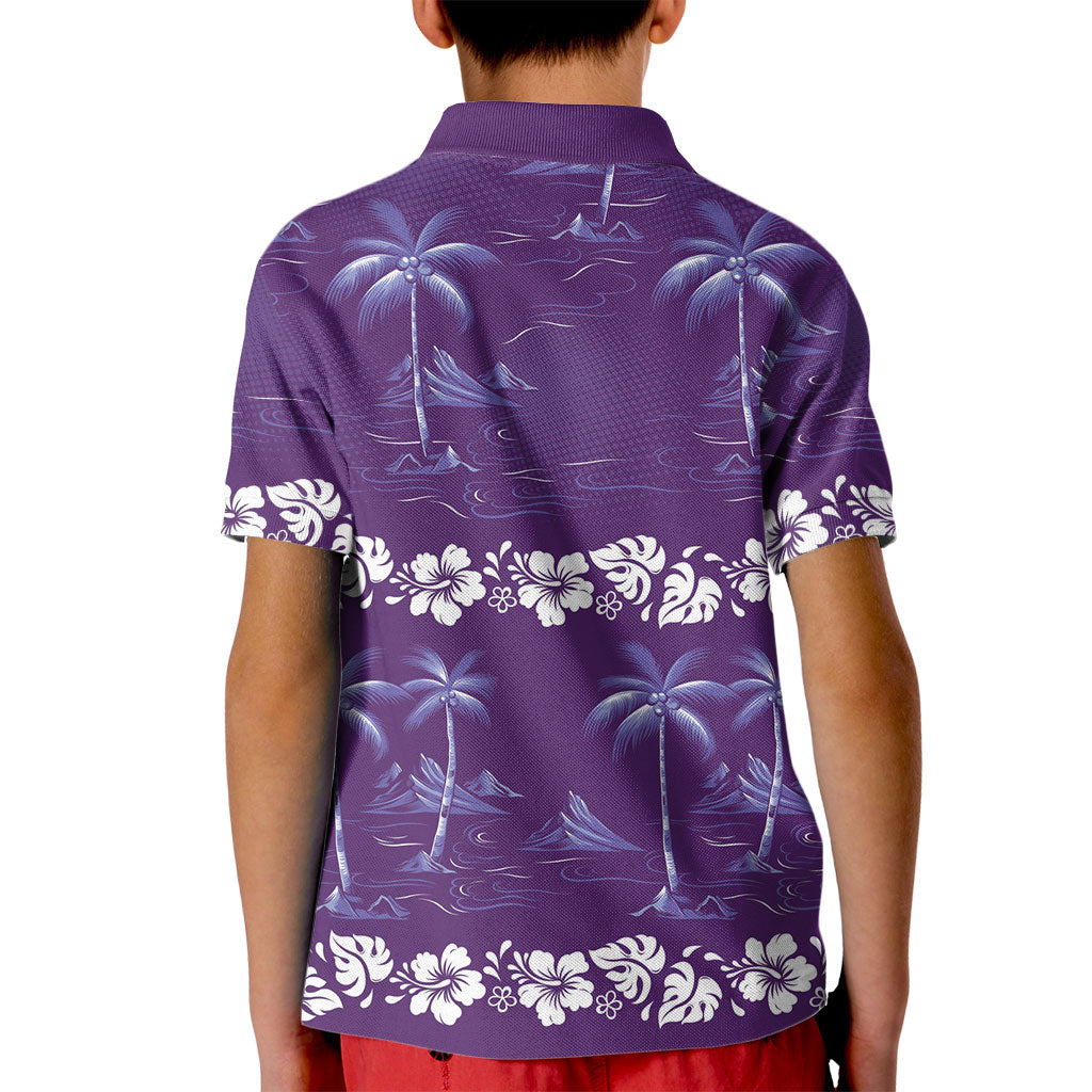 Purple Hawaii Palm Tree Hibiscus Kid Polo Shirt Fantasy Summer Vibe LT01 - Polynesian Pride