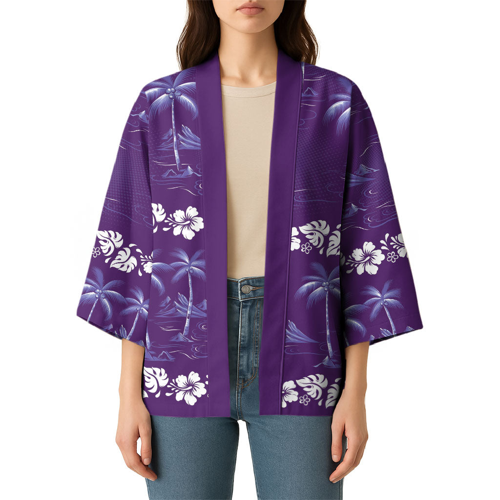 Purple Hawaii Palm Tree Hibiscus Kimono Fantasy Summer Vibe LT01 - Polynesian Pride