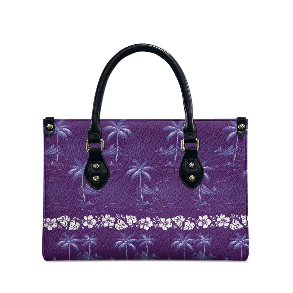 Purple Hawaii Palm Tree Hibiscus Leather Bag Fantasy Summer Vibe LT01 - Polynesian Pride
