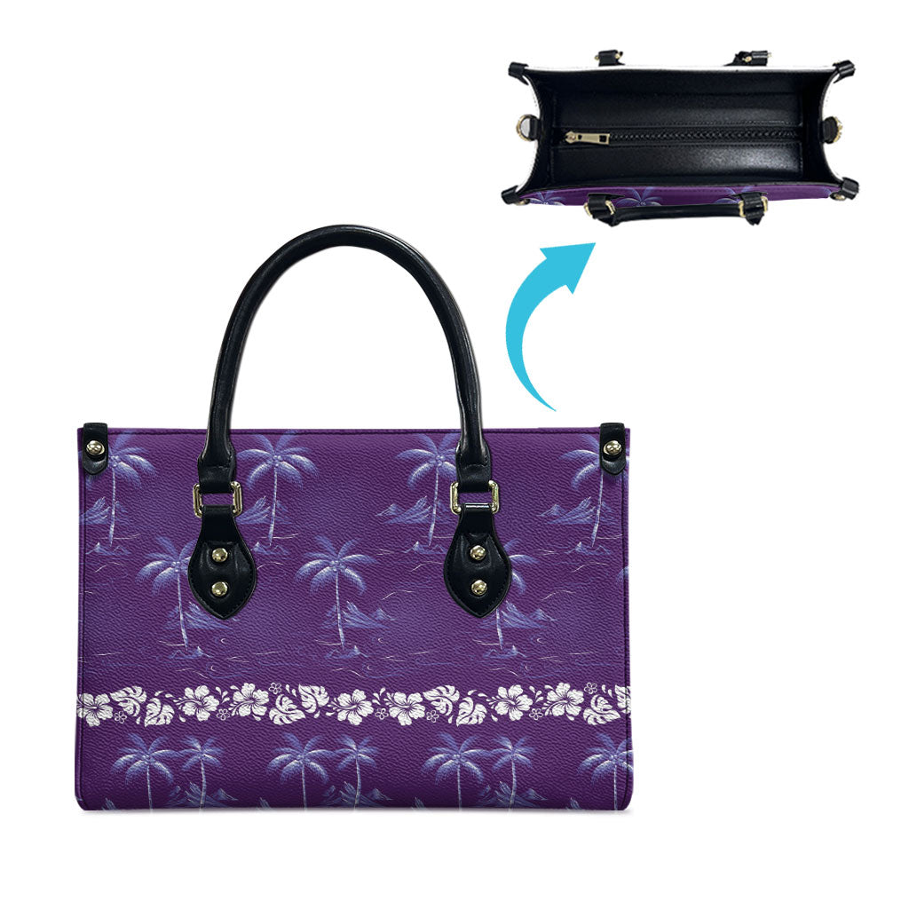 Purple Hawaii Palm Tree Hibiscus Leather Bag Fantasy Summer Vibe LT01 - Polynesian Pride