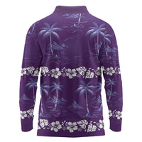 Purple Hawaii Palm Tree Hibiscus Long Sleeve Polo Shirt Fantasy Summer Vibe LT01 - Polynesian Pride