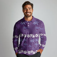 Purple Hawaii Palm Tree Hibiscus Long Sleeve Polo Shirt Fantasy Summer Vibe LT01 - Polynesian Pride