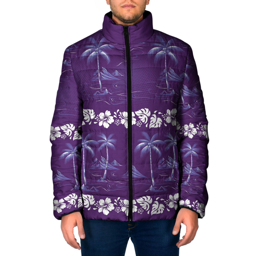 Purple Hawaii Palm Tree Hibiscus Padded Jacket Fantasy Summer Vibe LT01 Men Purple - Polynesian Pride