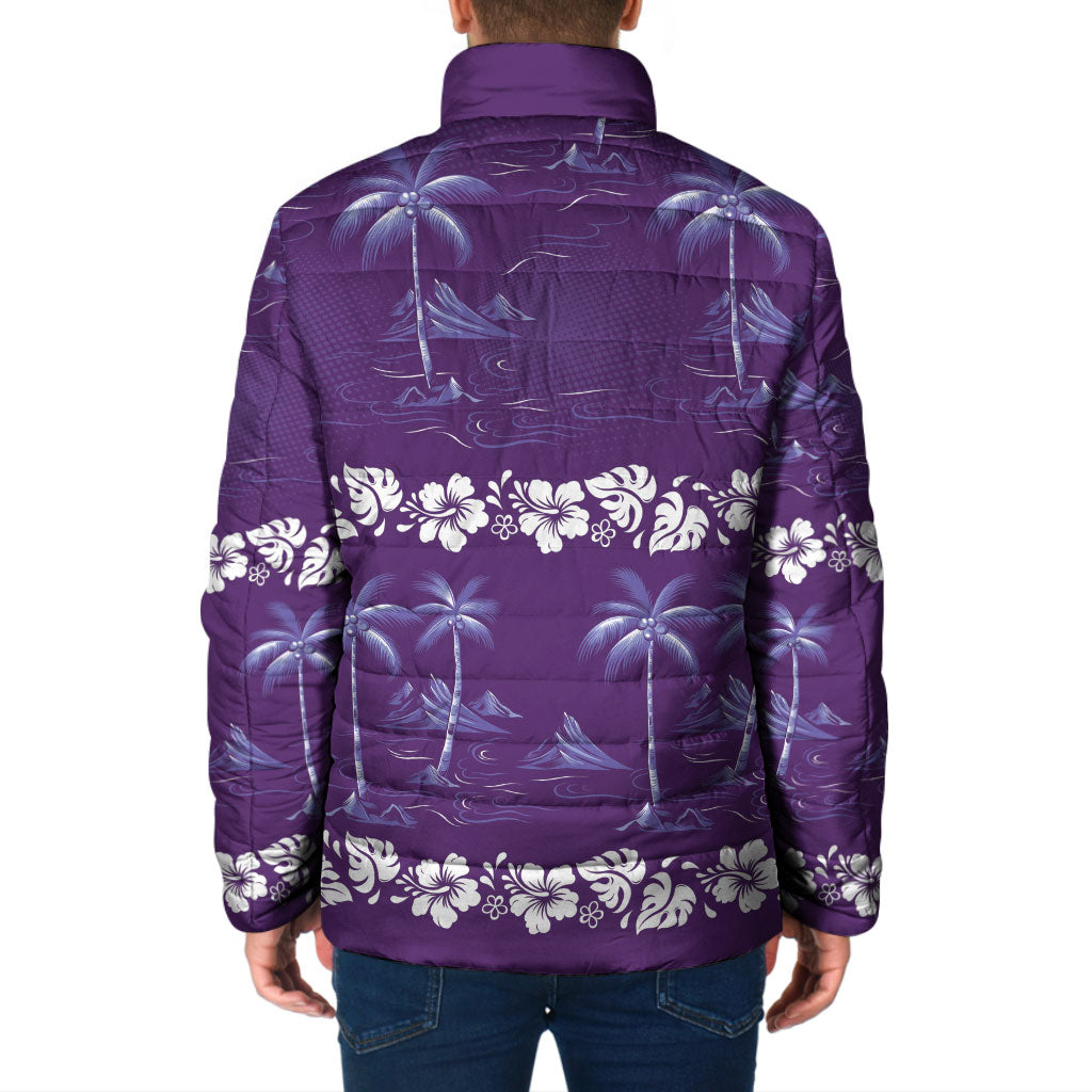 Purple Hawaii Palm Tree Hibiscus Padded Jacket Fantasy Summer Vibe LT01 - Polynesian Pride
