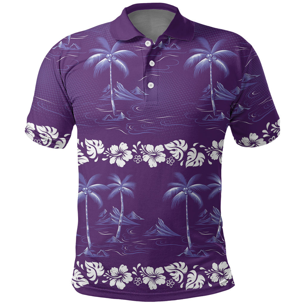 Purple Hawaii Palm Tree Hibiscus Polo Shirt Fantasy Summer Vibe LT01 Purple - Polynesian Pride