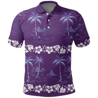 Purple Hawaii Palm Tree Hibiscus Polo Shirt Fantasy Summer Vibe LT01 Purple - Polynesian Pride