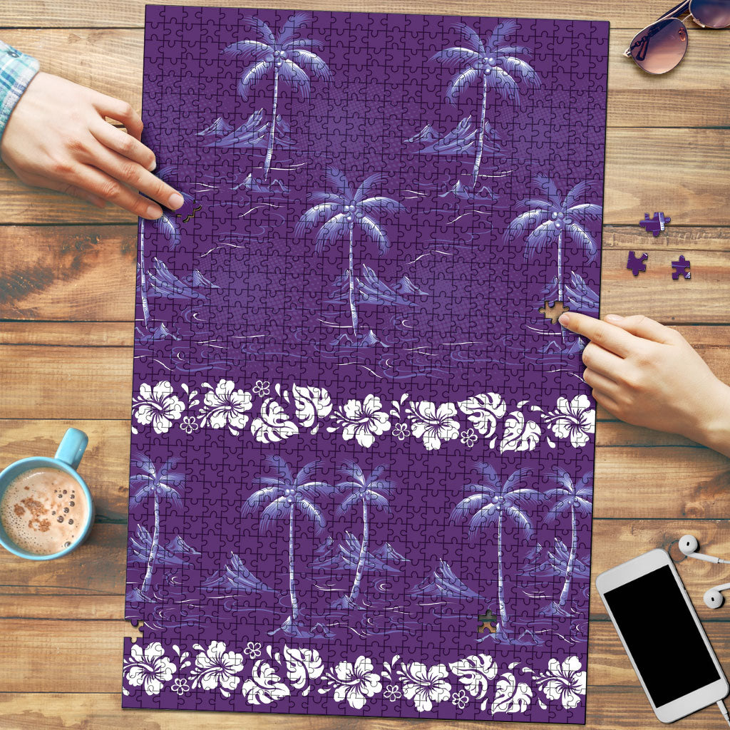 Purple Hawaii Palm Tree Hibiscus Puzzle Fantasy Summer Vibe LT01 Purple - Polynesian Pride