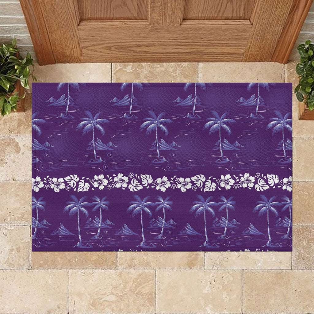 Purple Hawaii Palm Tree Hibiscus Rubber Doormat Fantasy Summer Vibe LT01 Purple - Polynesian Pride