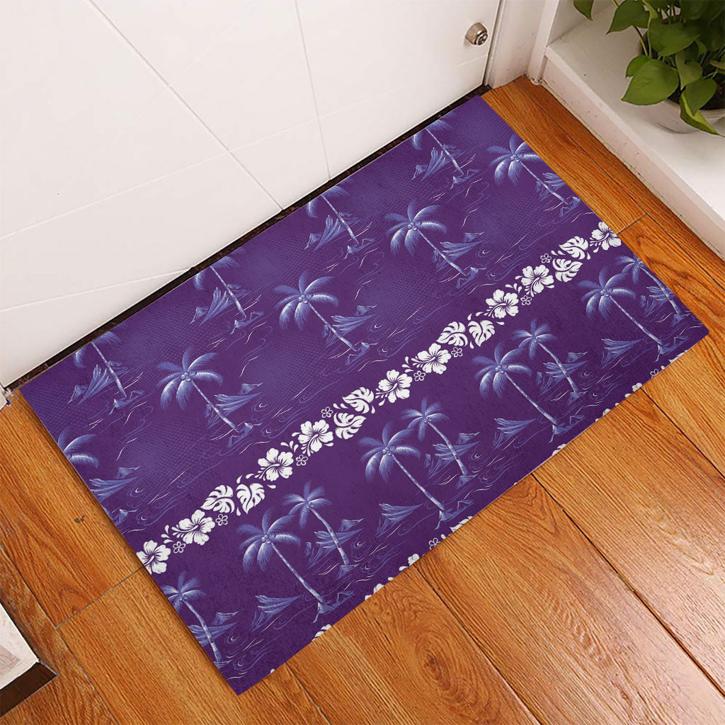 Purple Hawaii Palm Tree Hibiscus Rubber Doormat Fantasy Summer Vibe LT01 - Polynesian Pride