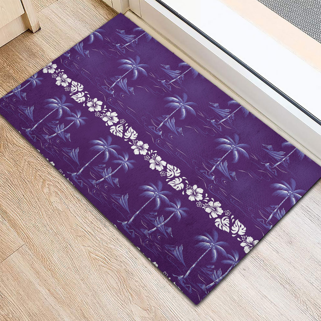 Purple Hawaii Palm Tree Hibiscus Rubber Doormat Fantasy Summer Vibe LT01 - Polynesian Pride