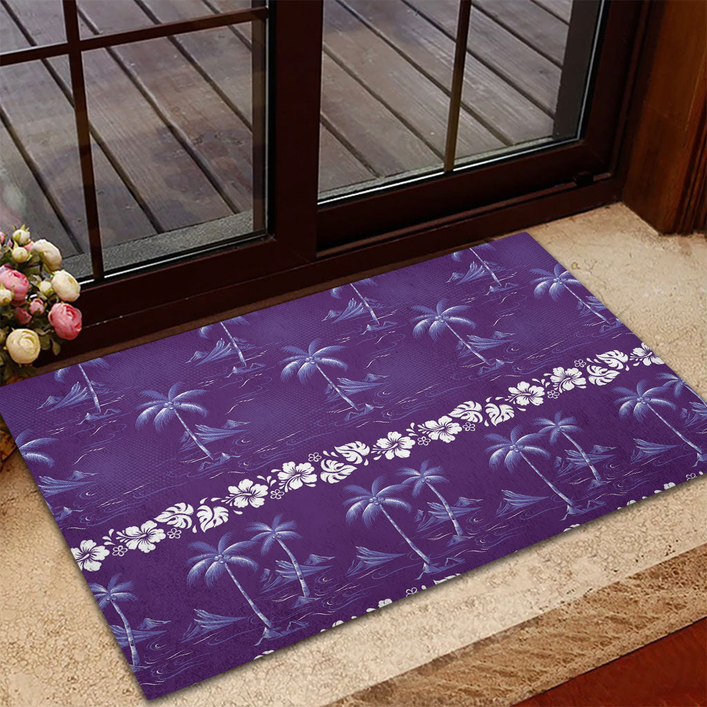 Purple Hawaii Palm Tree Hibiscus Rubber Doormat Fantasy Summer Vibe LT01 - Polynesian Pride