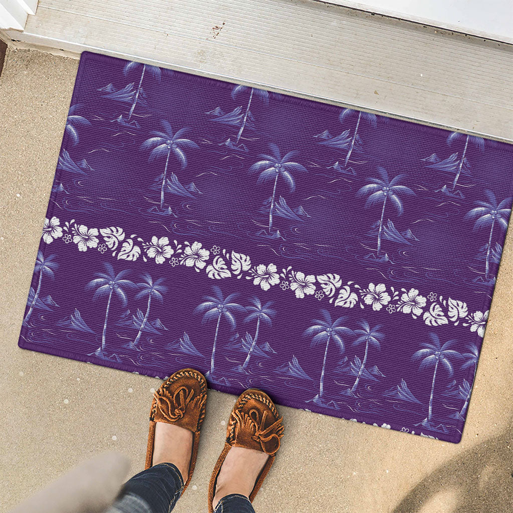 Purple Hawaii Palm Tree Hibiscus Rubber Doormat Fantasy Summer Vibe LT01 - Polynesian Pride