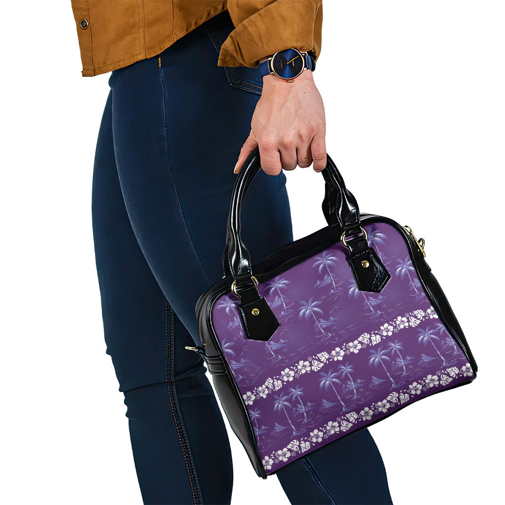 Purple Hawaii Palm Tree Hibiscus Shoulder Handbag Fantasy Summer Vibe LT01 - Polynesian Pride