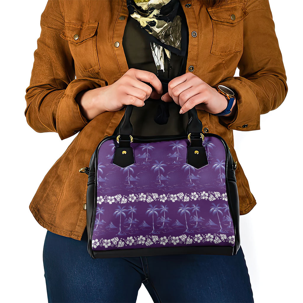 Purple Hawaii Palm Tree Hibiscus Shoulder Handbag Fantasy Summer Vibe LT01 - Polynesian Pride