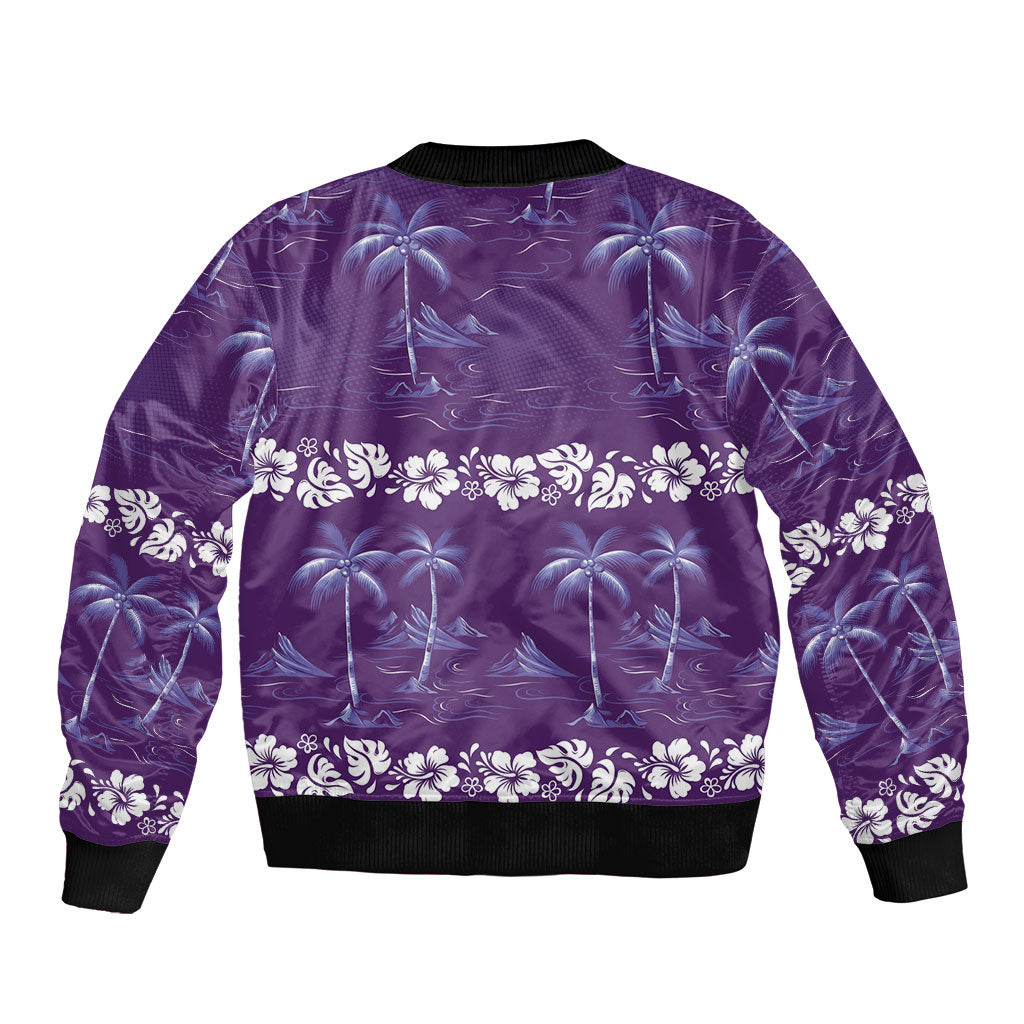 Purple Hawaii Palm Tree Hibiscus Sleeve Zip Bomber Jacket Fantasy Summer Vibe LT01 - Polynesian Pride