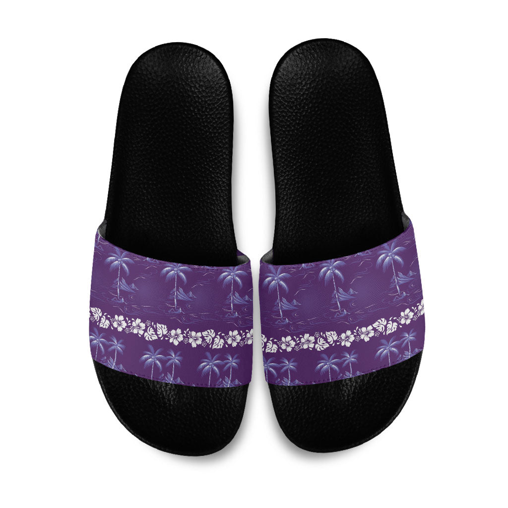Purple Hawaii Palm Tree Hibiscus Slide Sandals Fantasy Summer Vibe LT01 Purple - Polynesian Pride