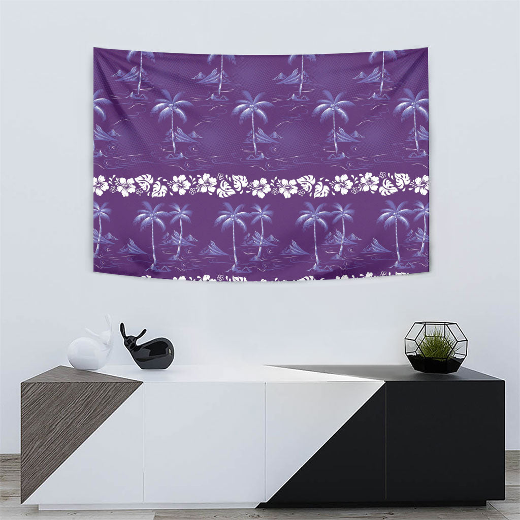 Purple Hawaii Palm Tree Hibiscus Tapestry Fantasy Summer Vibe LT01 - Polynesian Pride