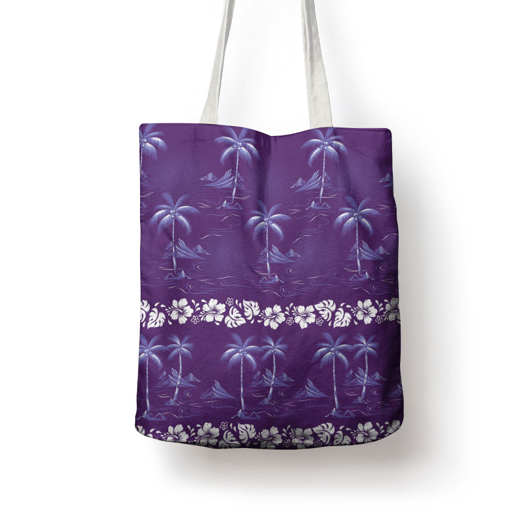 Purple Hawaii Palm Tree Hibiscus Tote Bag Fantasy Summer Vibe LT01 - Polynesian Pride