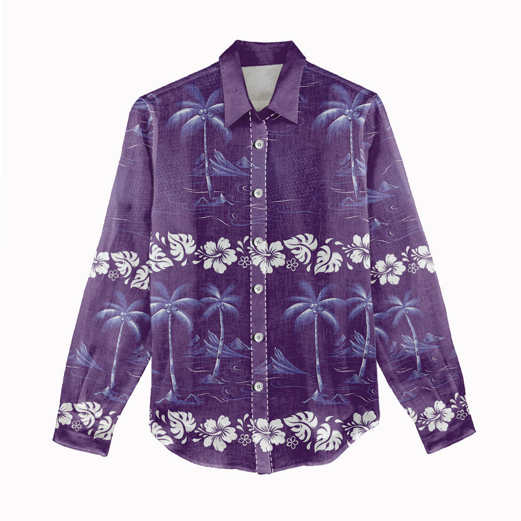 Purple Hawaii Palm Tree Hibiscus Women Casual Shirt Fantasy Summer Vibe LT01 - Polynesian Pride