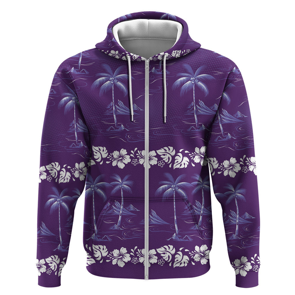 Purple Hawaii Palm Tree Hibiscus Zip Hoodie Fantasy Summer Vibe