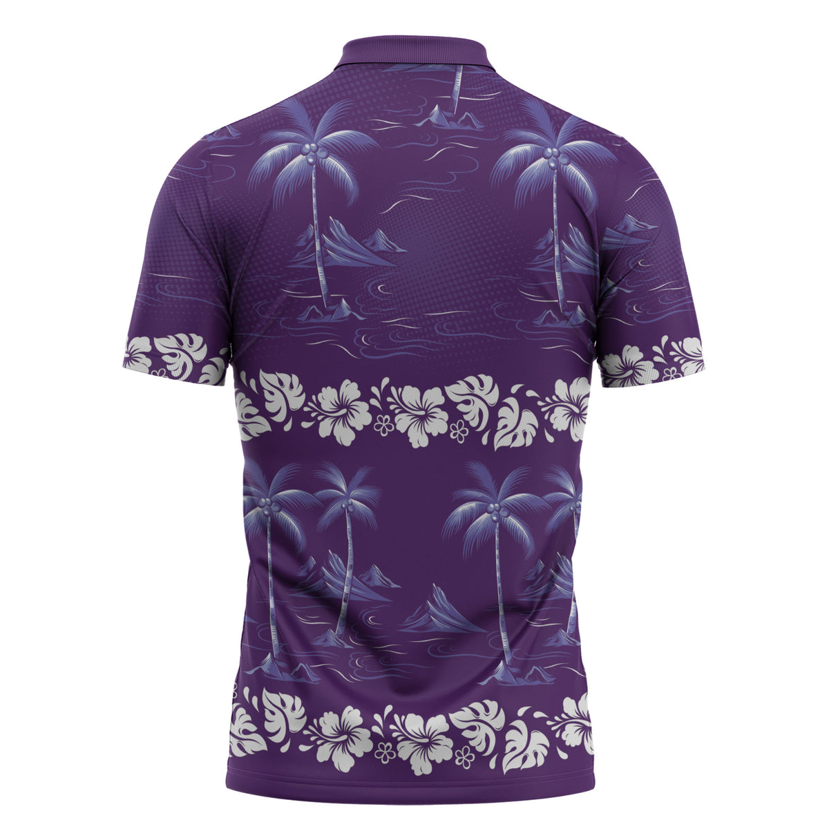 Purple Hawaii Palm Tree Hibiscus Zipper Polo Shirt Fantasy Summer Vibe LT01 - Polynesian Pride