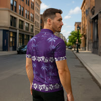 Purple Hawaii Palm Tree Hibiscus Zipper Polo Shirt Fantasy Summer Vibe LT01 - Polynesian Pride
