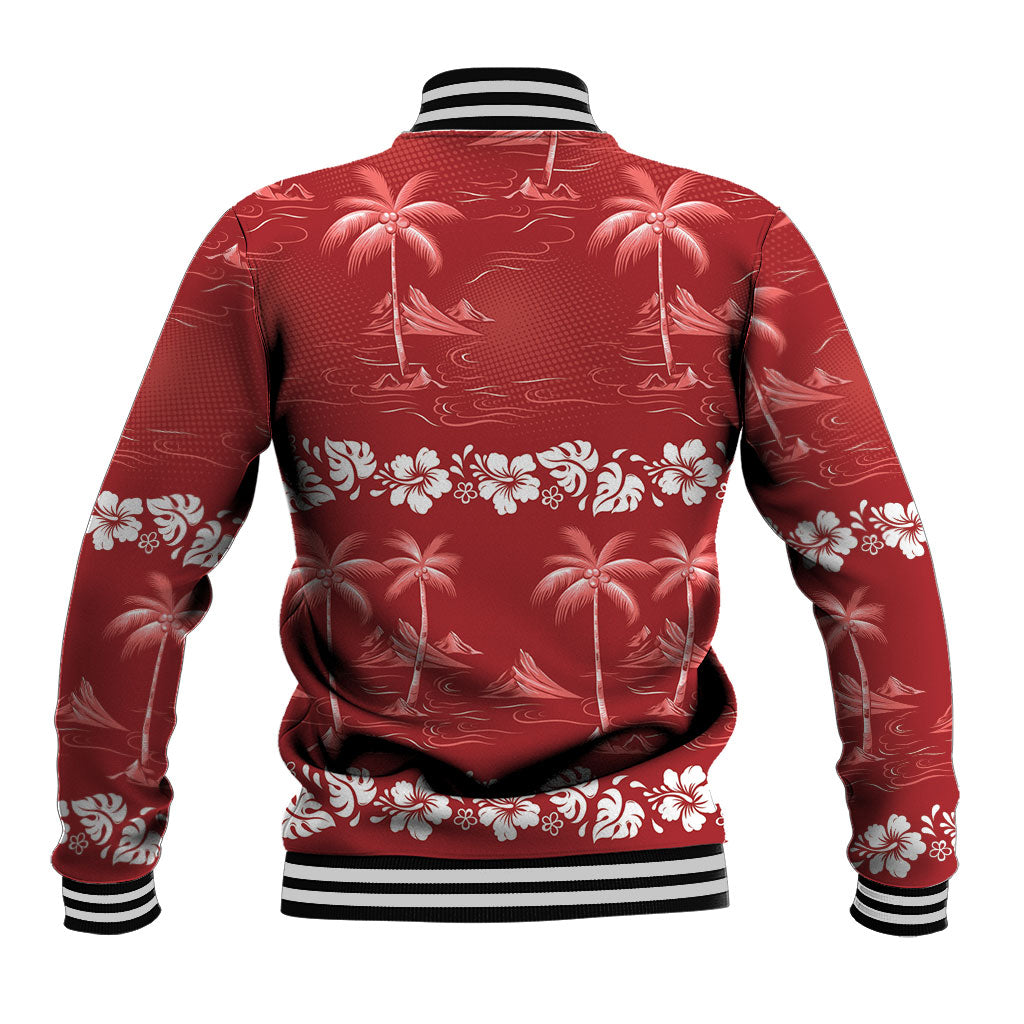 Red Hawaii Palm Tree Hibiscus Baseball Jacket Fantasy Summer Vibe LT01 - Polynesian Pride