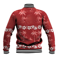Red Hawaii Palm Tree Hibiscus Baseball Jacket Fantasy Summer Vibe LT01 - Polynesian Pride