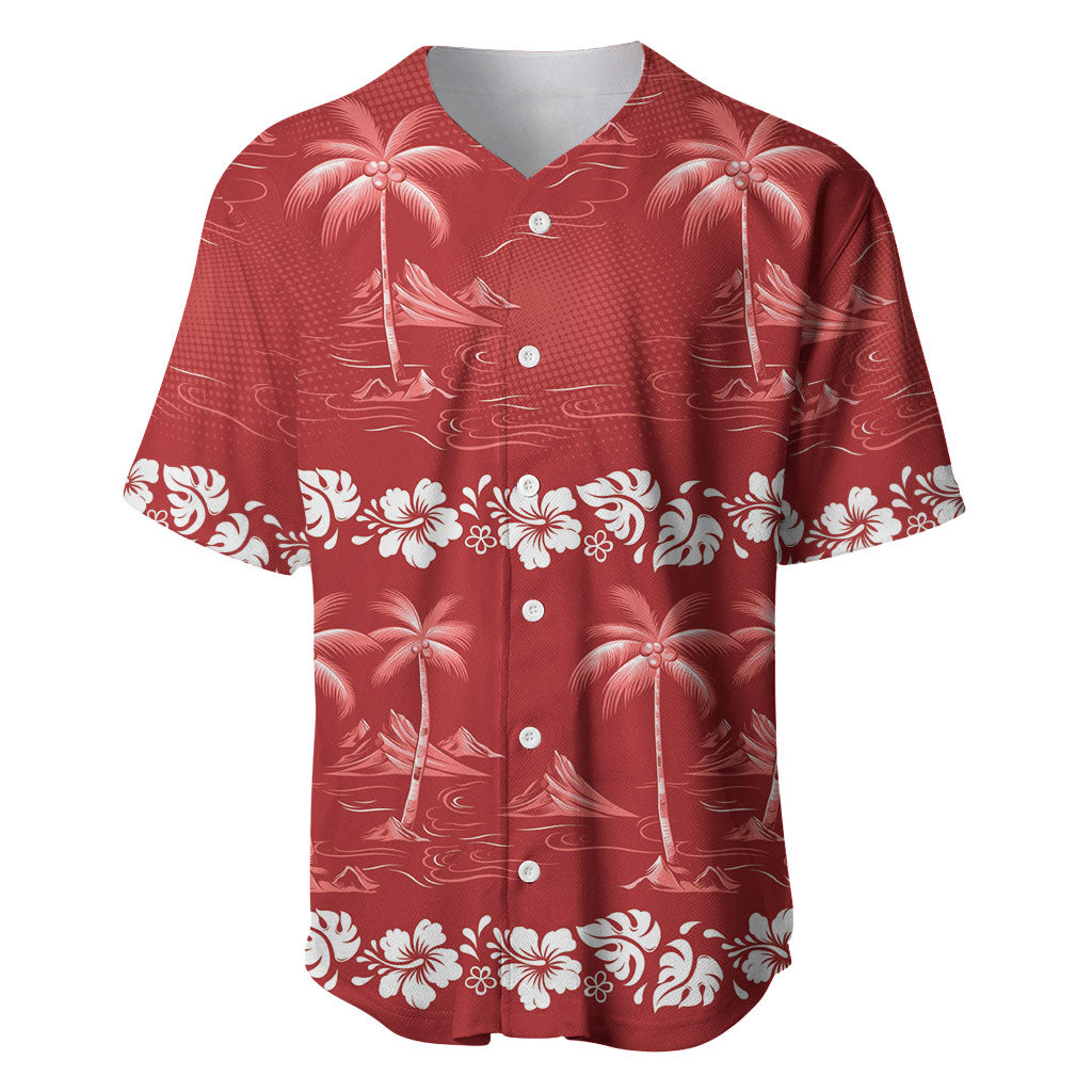 Red Hawaii Palm Tree Hibiscus Baseball Jersey Fantasy Summer Vibe LT01 Red - Polynesian Pride
