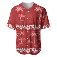 Red Hawaii Palm Tree Hibiscus Baseball Jersey Fantasy Summer Vibe LT01 Red - Polynesian Pride