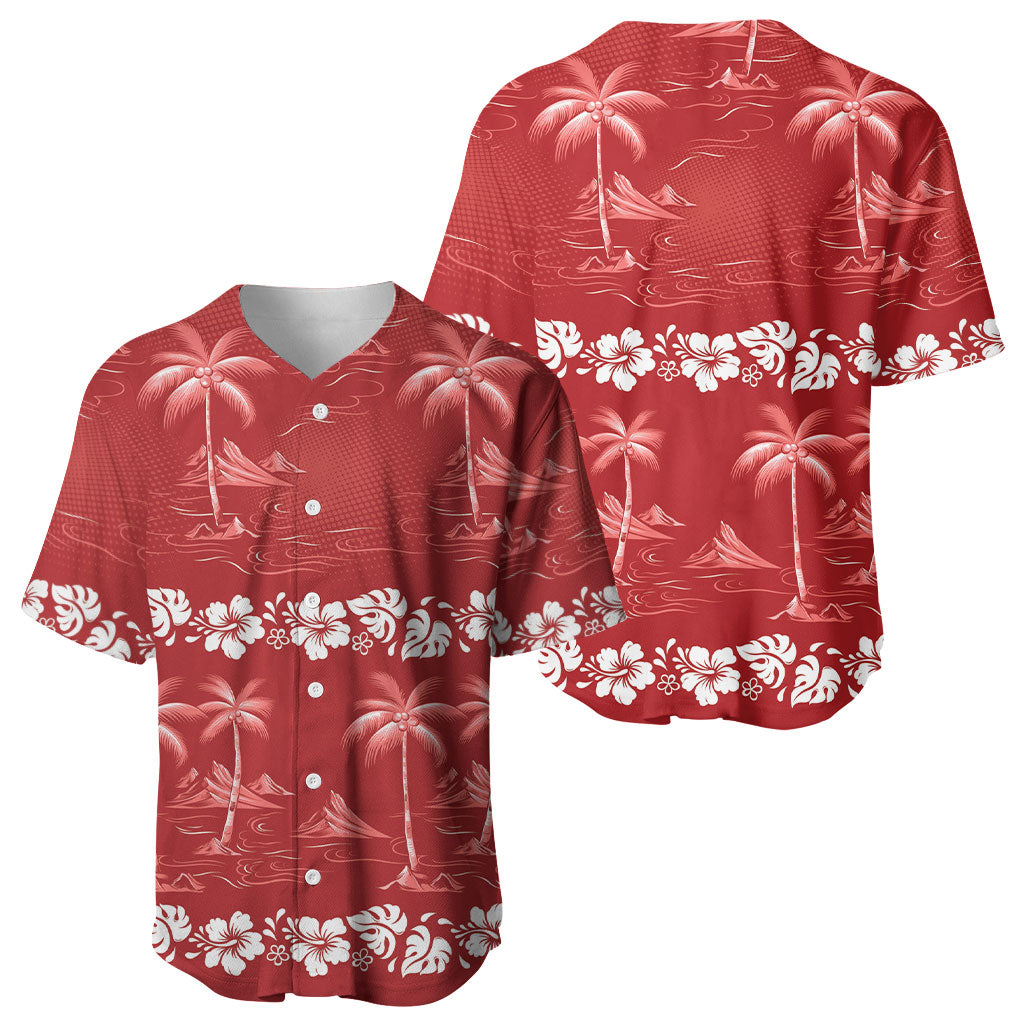 Red Hawaii Palm Tree Hibiscus Baseball Jersey Fantasy Summer Vibe LT01 - Polynesian Pride