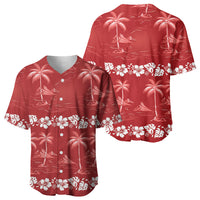 Red Hawaii Palm Tree Hibiscus Baseball Jersey Fantasy Summer Vibe LT01 - Polynesian Pride