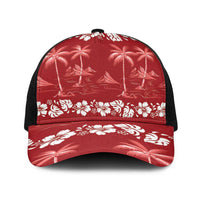 Red Hawaii Palm Tree Hibiscus Baseball Net Cap Fantasy Summer Vibe LT01 One Size Black Red - Polynesian Pride