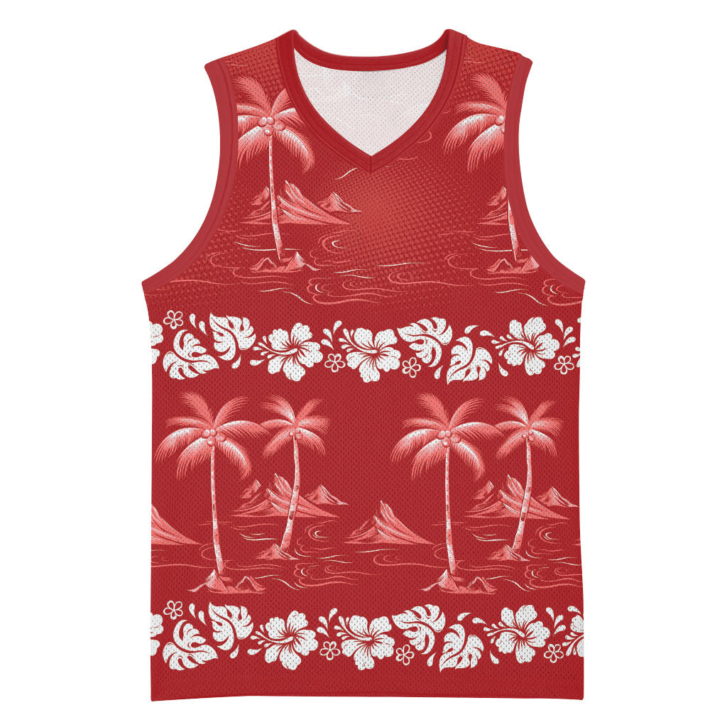 Red Hawaii Palm Tree Hibiscus Basketball Jersey Fantasy Summer Vibe LT01 Unisex Red - Polynesian Pride