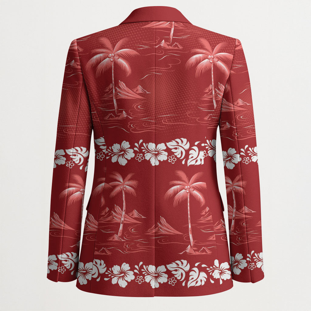 Red Hawaii Palm Tree Hibiscus Blazer Fantasy Summer Vibe LT01 - Polynesian Pride
