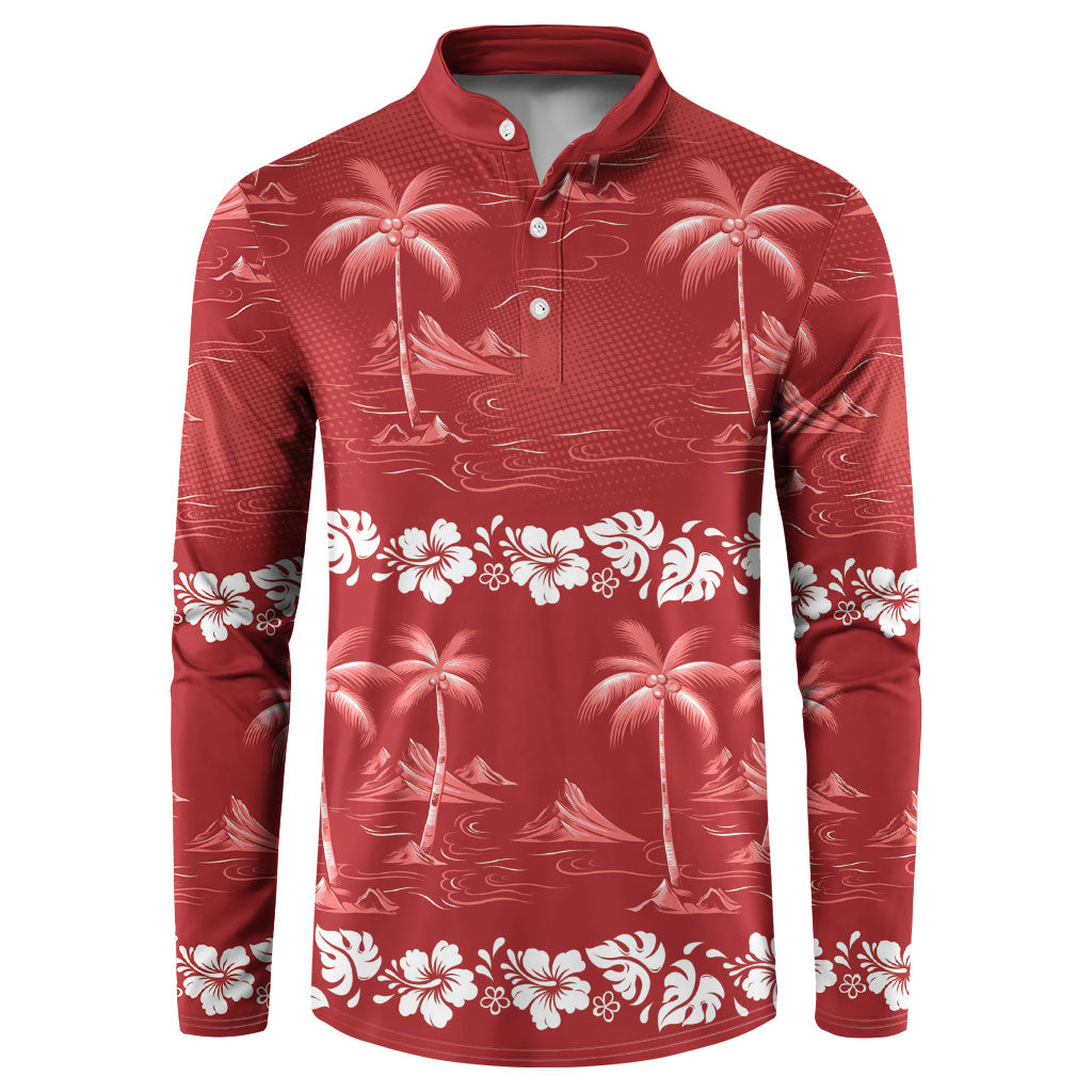 Red Hawaii Palm Tree Hibiscus Button Sweatshirt Fantasy Summer Vibe LT01 Red - Polynesian Pride