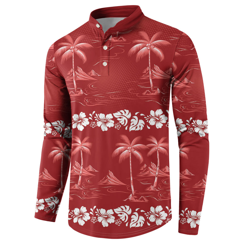 Red Hawaii Palm Tree Hibiscus Button Sweatshirt Fantasy Summer Vibe LT01 - Polynesian Pride