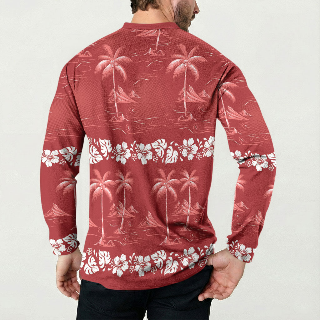 Red Hawaii Palm Tree Hibiscus Button Sweatshirt Fantasy Summer Vibe LT01 - Polynesian Pride