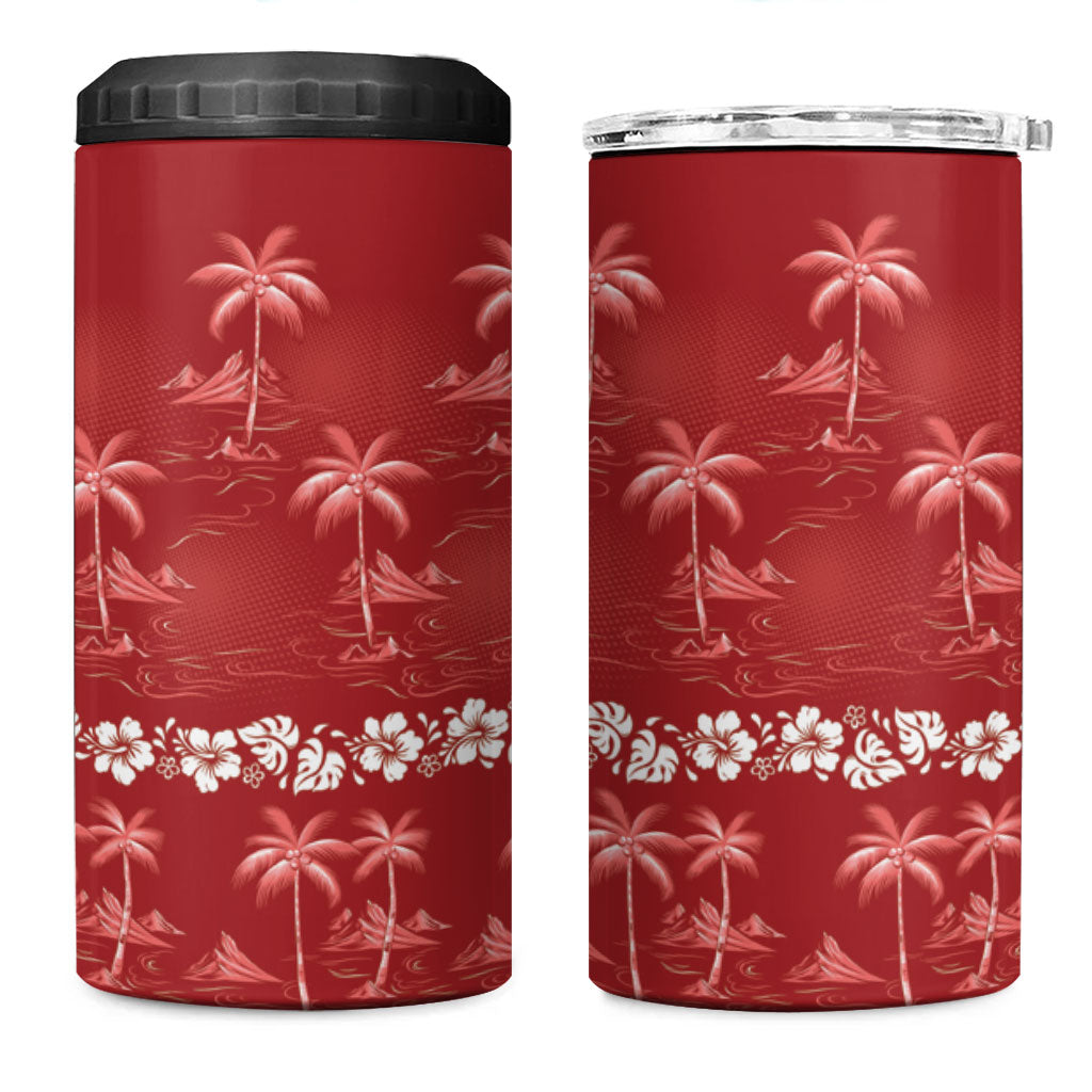 Red Hawaii Palm Tree Hibiscus 4 in 1 Can Cooler Tumbler Fantasy Summer Vibe LT01 One Size: 16 oz Red - Polynesian Pride