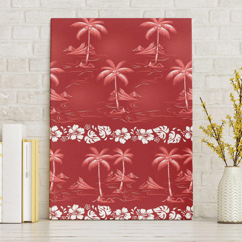 Red Hawaii Palm Tree Hibiscus Canvas Wall Art Fantasy Summer Vibe LT01 Without Frame Red - Polynesian Pride