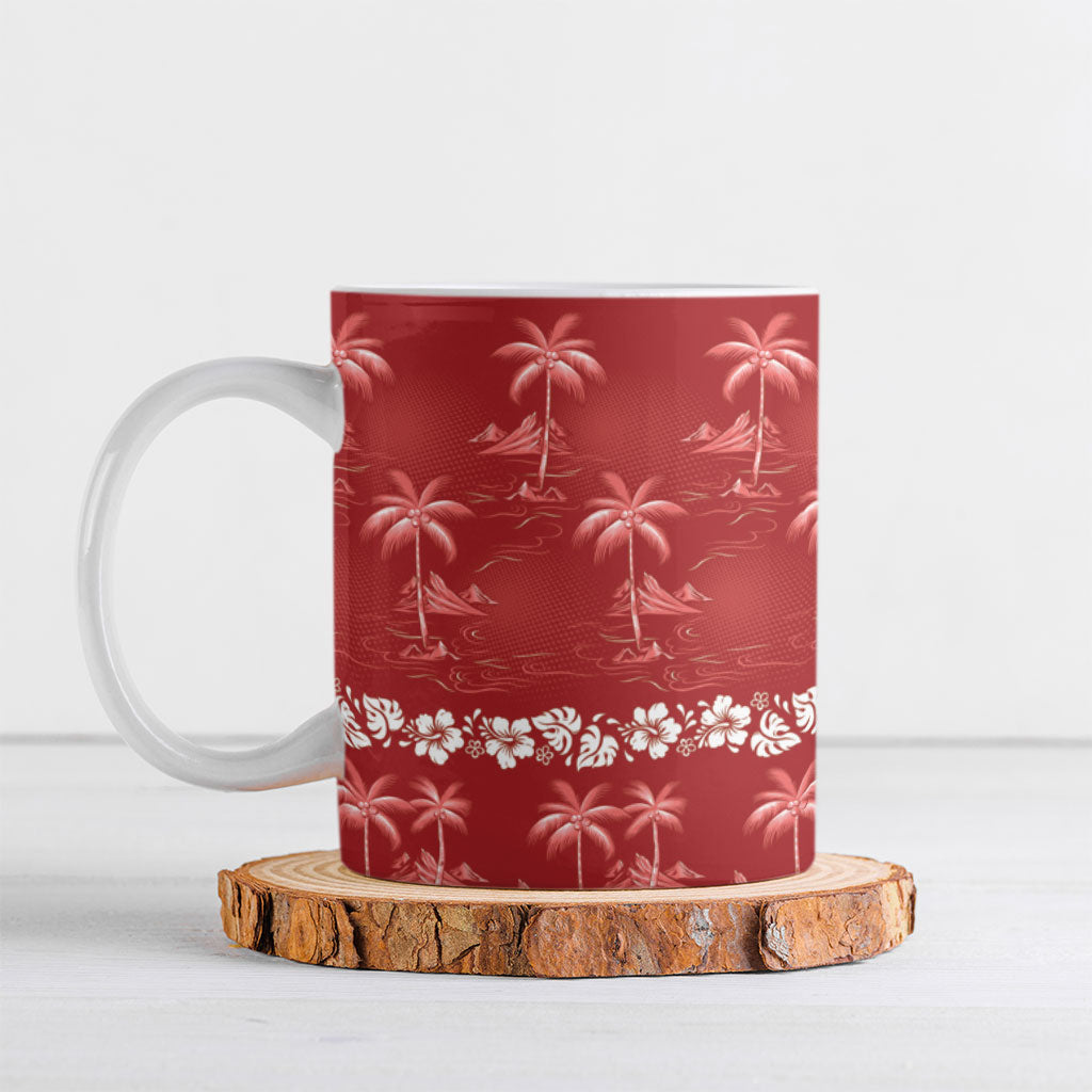 Red Hawaii Palm Tree Hibiscus Ceramic Mug Fantasy Summer Vibe LT01 Red - Polynesian Pride