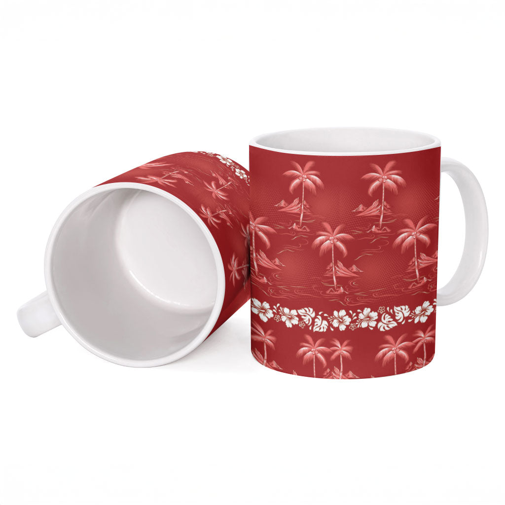Red Hawaii Palm Tree Hibiscus Ceramic Mug Fantasy Summer Vibe LT01 - Polynesian Pride