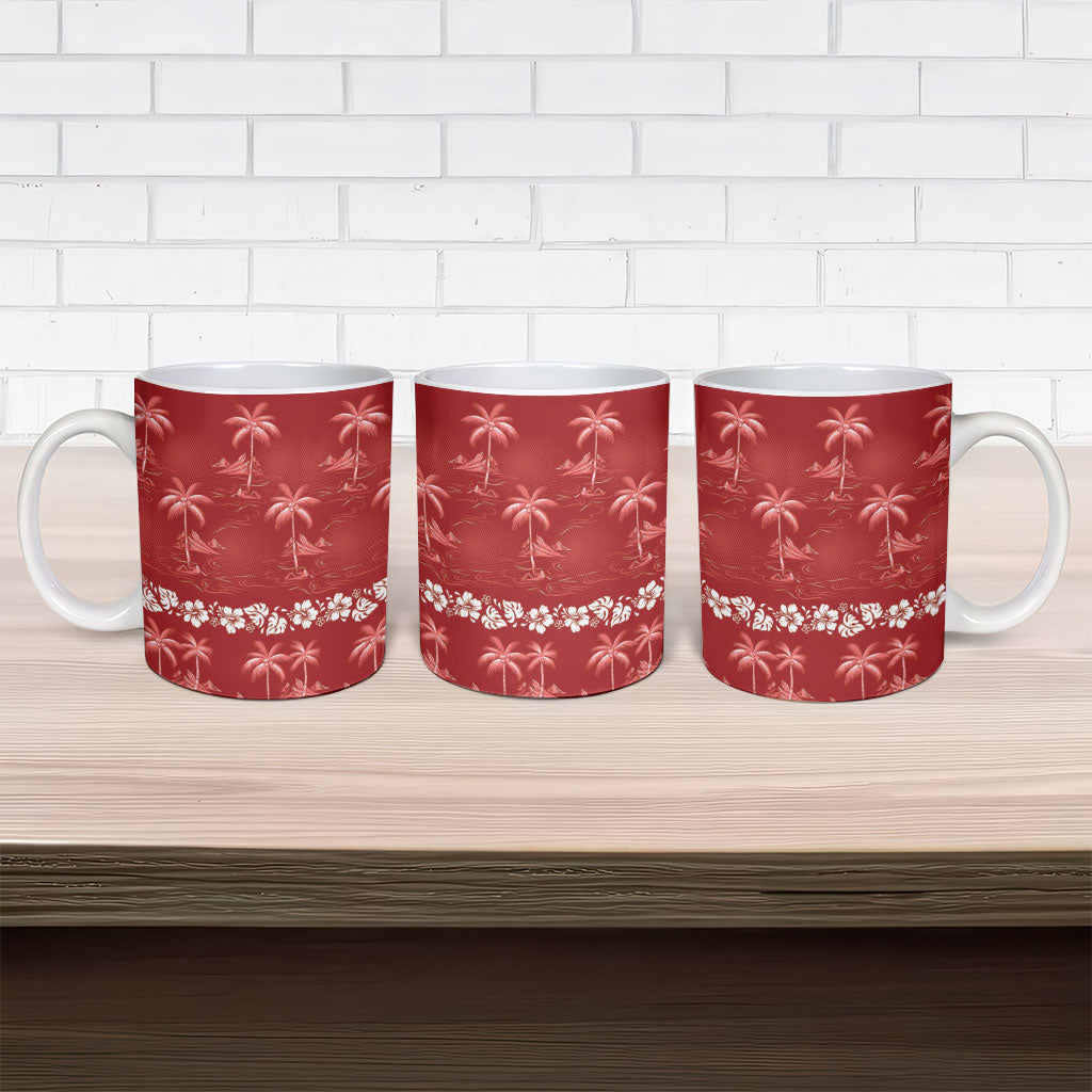 Red Hawaii Palm Tree Hibiscus Ceramic Mug Fantasy Summer Vibe LT01 - Polynesian Pride