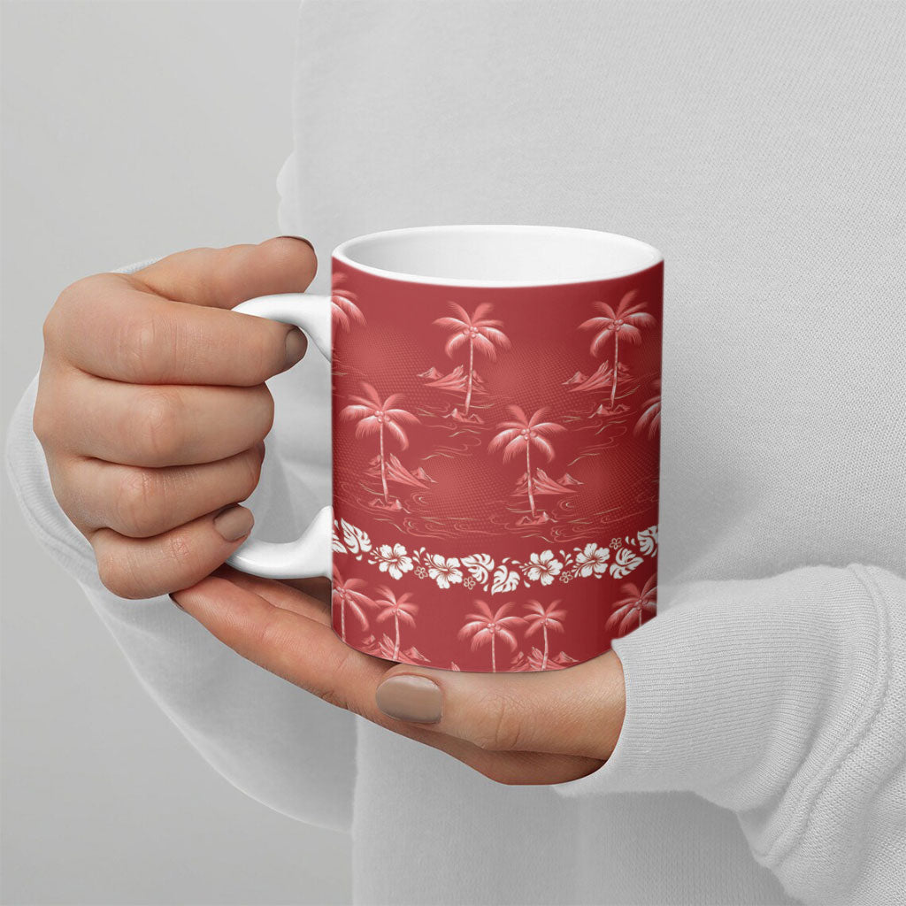 Red Hawaii Palm Tree Hibiscus Ceramic Mug Fantasy Summer Vibe LT01 - Polynesian Pride