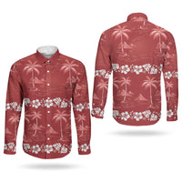 Red Hawaii Palm Tree Hibiscus Couples Matching Summer Maxi Dress and Long Sleeve Button Shirt Fantasy Summer Vibe LT01 - Polynesian Pride