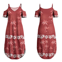 Red Hawaii Palm Tree Hibiscus Couples Matching Summer Maxi Dress and Long Sleeve Button Shirt Fantasy Summer Vibe LT01 - Polynesian Pride